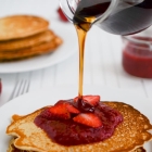 Whole Wheat Pancakes with Strawberry Vanilla Compote