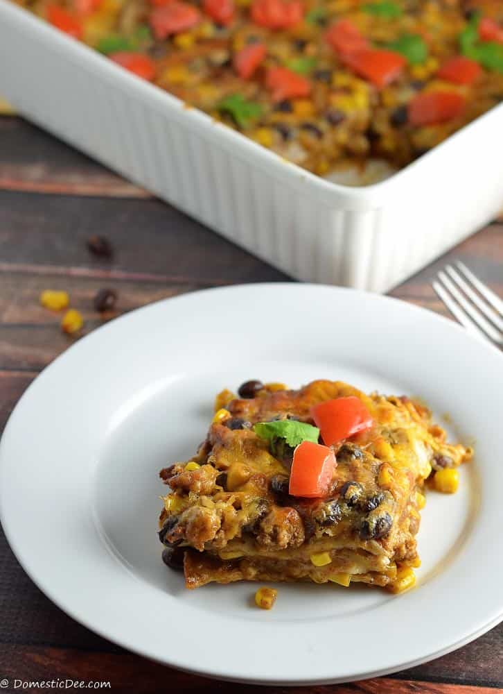 Mexican Tortilla Casserole - This easy, delicious, and flavorful Mexican Tortilla Casserole will have the family running back for seconds and thirds. www.domesticdee.com