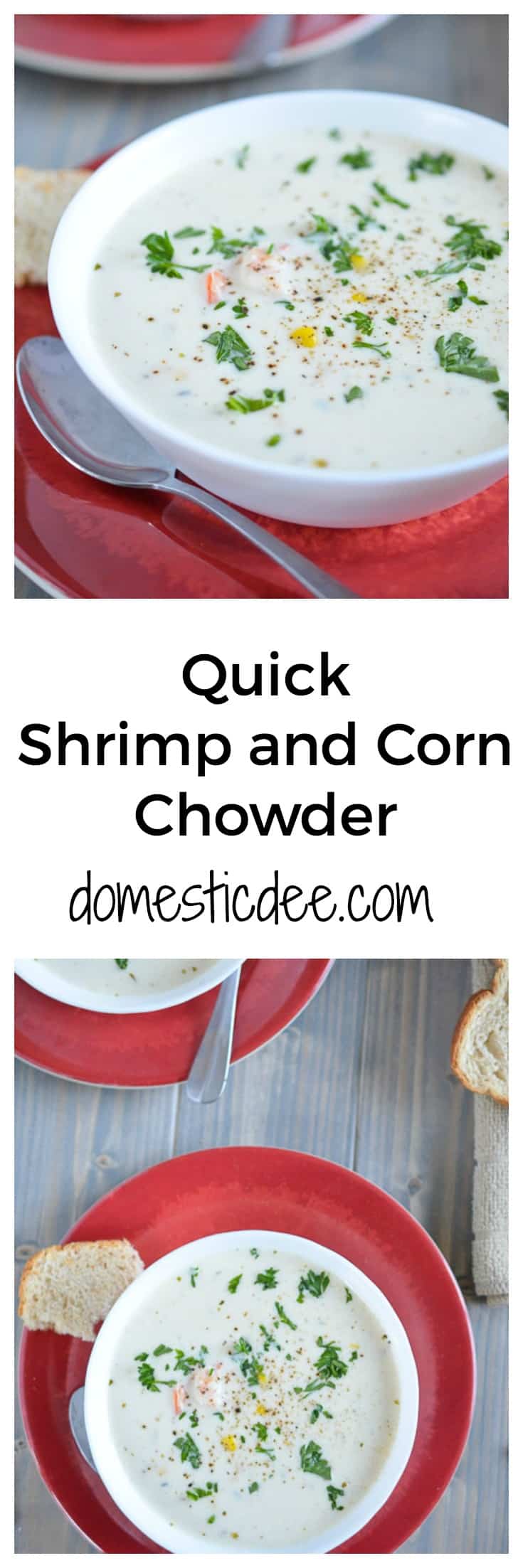 Quick Shrimp & Corn Chowder-This creamy shrimp and corn chowder dish will become your favorite meal of all time. It’s so so easy to make and simply delicious. I guarantee this will be added to your family’s weekly meal plan.