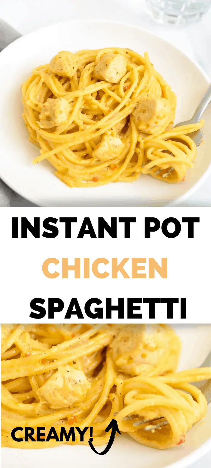 chicken spaghetti on a white plate