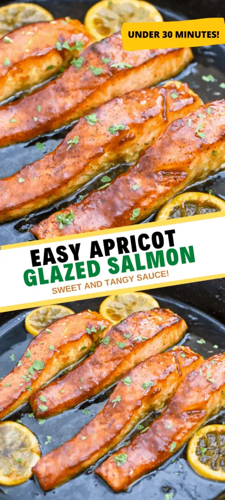 Easy salmon with an apricot glaze is one of the best salmon recipes. It's tangy, sweet and sticky with simple ingredients. Takes under 30 mins to make this salmon dinner! | domesticdee.com