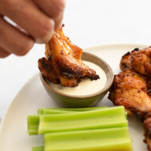 Honey Old Bay Wings dipped in ranch